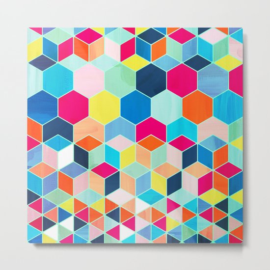Super Bright Color Fun Hexagon Pattern Metal Print