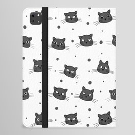 Cute cat faces and dots pattern in grey and white iPad Folio Case
