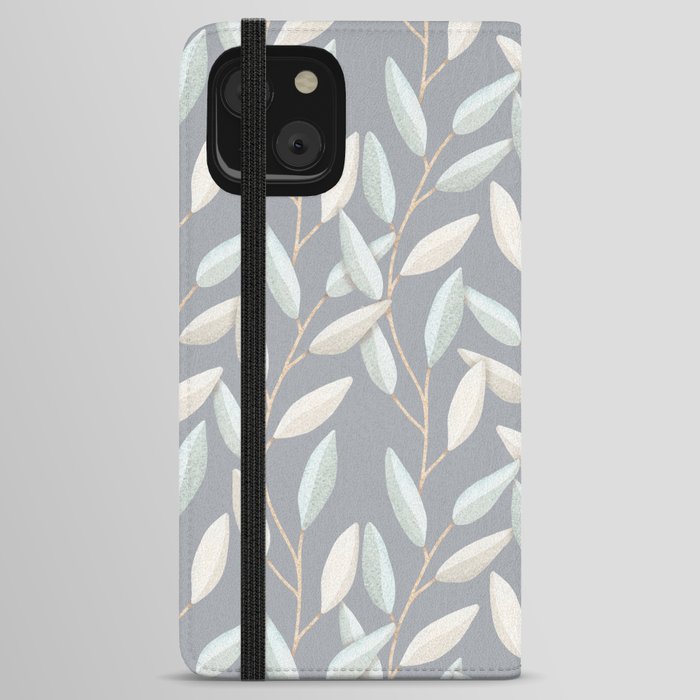 Botanical Leaves 04 washed denim iPhone Wallet Case