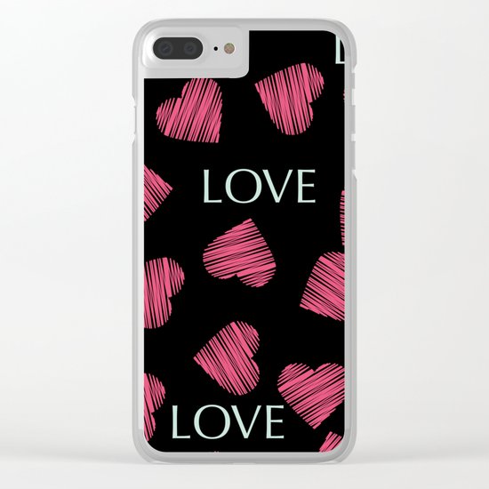 Seamless hearts pattern retro texture, red and mint hearts background, valentines day print Clear iPhone Case