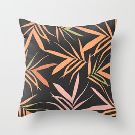 Leaves pattern, leaves, leaf, nature, pattern, digital, illustration, botanical, autumn, fall, xmas, summer, painting, tropical, plant, graphicdesign, classic, minimal, decor, acrylic, tropical, black, pink, orange Throw Pillow