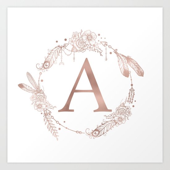Letter A Rose Gold Pink Initial Monogram Art Print
