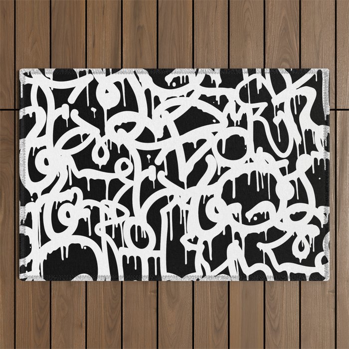 Black and White Graffiti Pattern Outdoor Rug