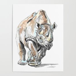 Rhinoceros, rhino in watercolor Poster