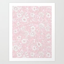 Vintage Bloom Melody: Delicate Pink Garden Florals in Watercolor Art Print
