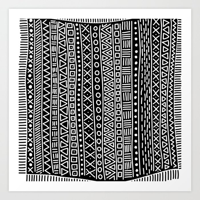 Black white hand painted geometrical aztec pattern Art Print