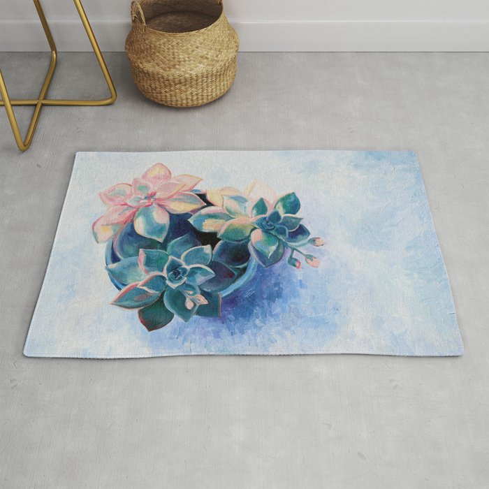 Pastel Succulents - an oil painting on canvas Rug