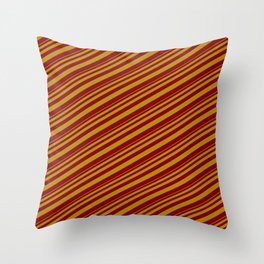 [ Thumbnail: Dark Goldenrod and Maroon Colored Lined/Striped Pattern Throw Pillow ]