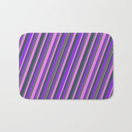 [ Thumbnail: Purple, Dim Grey, Violet, and Dark Slate Gray Colored Lines/Stripes Pattern Bath Mat ]