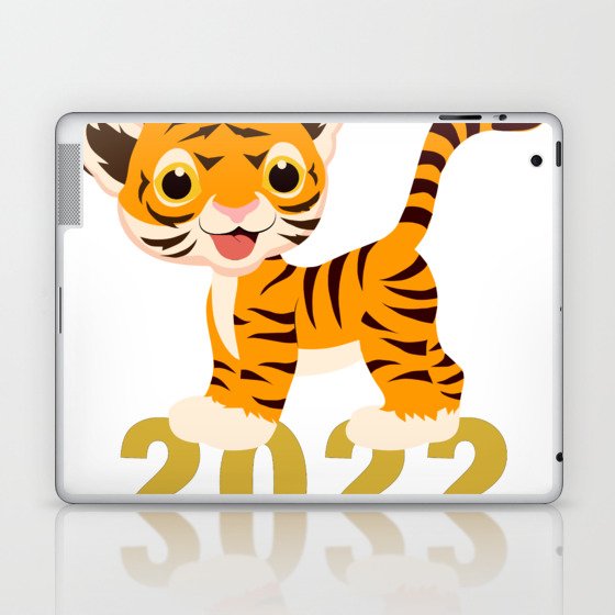 Happy New Year 2022 With Funny Tiger Cub Laptop & iPad Skin
