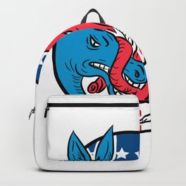 Donkey Biting Elephant Trunk American Flag Drawing Backpack