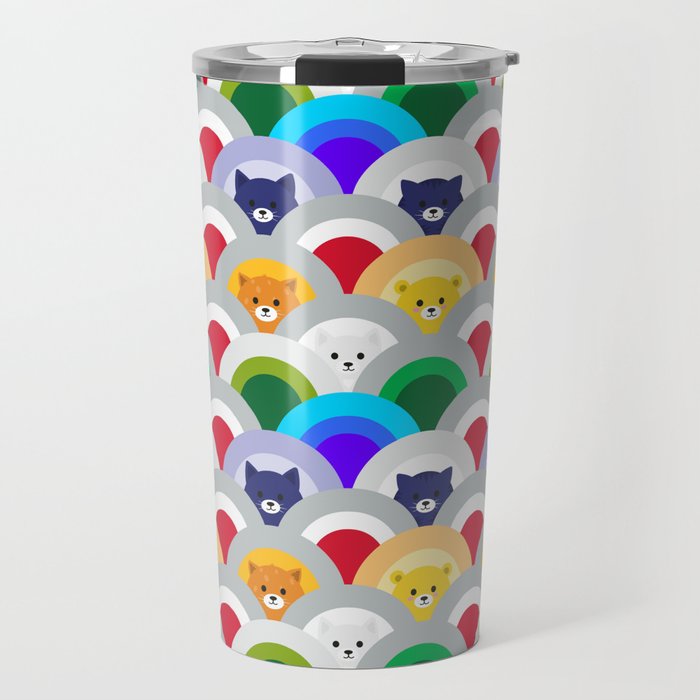 Japanese Wave Pattern cat Rainbow Travel Mug