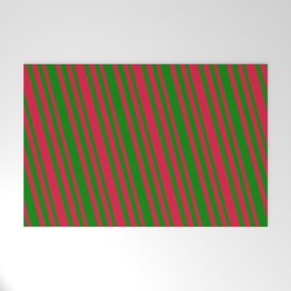 [ Thumbnail: Green and Crimson Colored Lined/Striped Pattern Welcome Mat ]