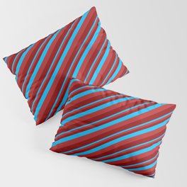 [ Thumbnail: Deep Sky Blue, Red & Dark Red Colored Lines Pattern Pillow Sham ]