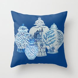 4 Four 4 Blue and White Ginger Jars  Throw Pillow