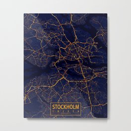 Stockholm, Sweden Map - City At Night Metal Print