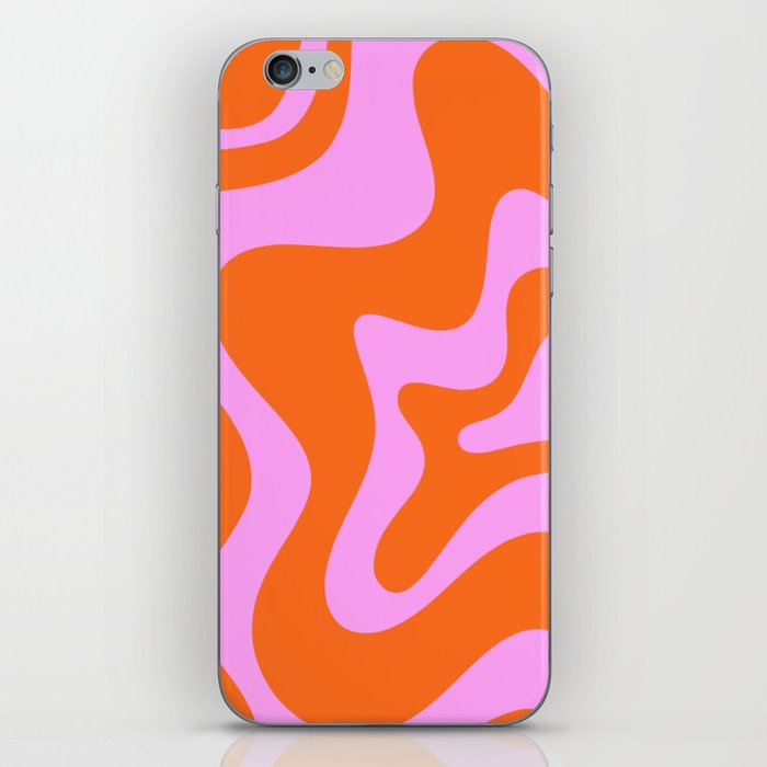 Retro Liquid Swirl Abstract Pattern in Hot Pink and Red-Orange iPhone Skin
