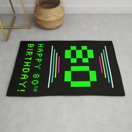 [ Thumbnail: 80th Birthday - Nerdy Geeky Pixelated 8-Bit Computing Graphics Inspired Look Rug ]