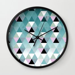 Teal and Pink Geometric Prism Pattern Wall Clock