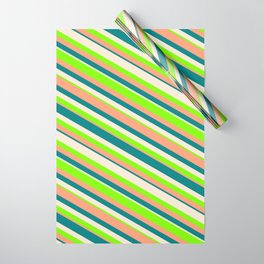 [ Thumbnail: Beige, Chartreuse, Light Salmon, and Teal Colored Lines Pattern Wrapping Paper ]