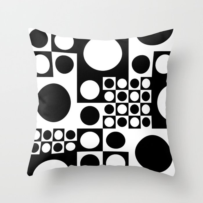 Black & White Geometric Abstract Circles Pattern Throw Pillow