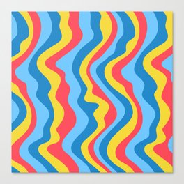 GOOD VIBRATIONS GROOVY MOD RETRO WAVY STRIPES in RED SUNSHINE YELLOW ICY BLUES Canvas Print
