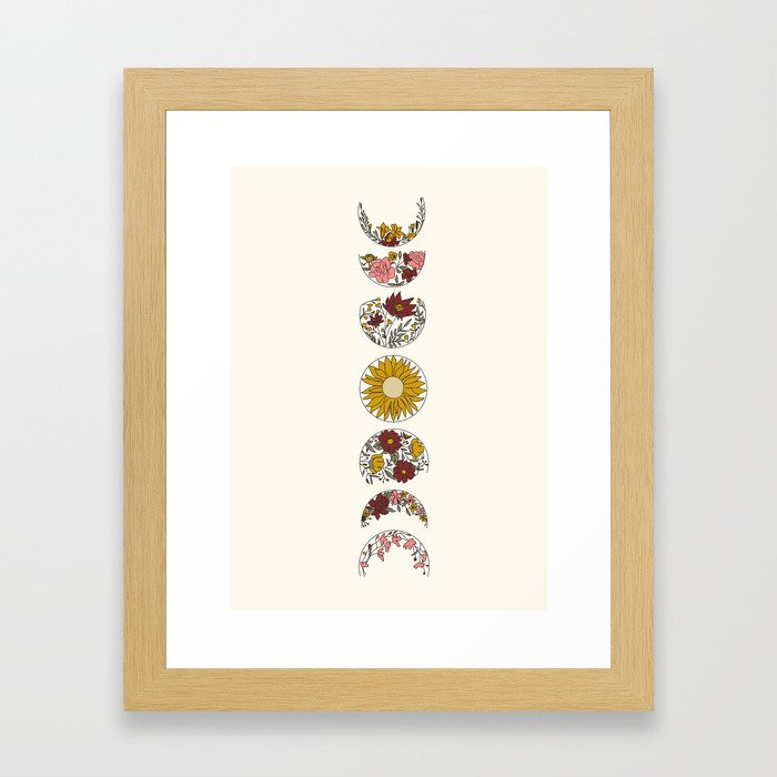 Floral Phases of the Moon Framed Art Print
