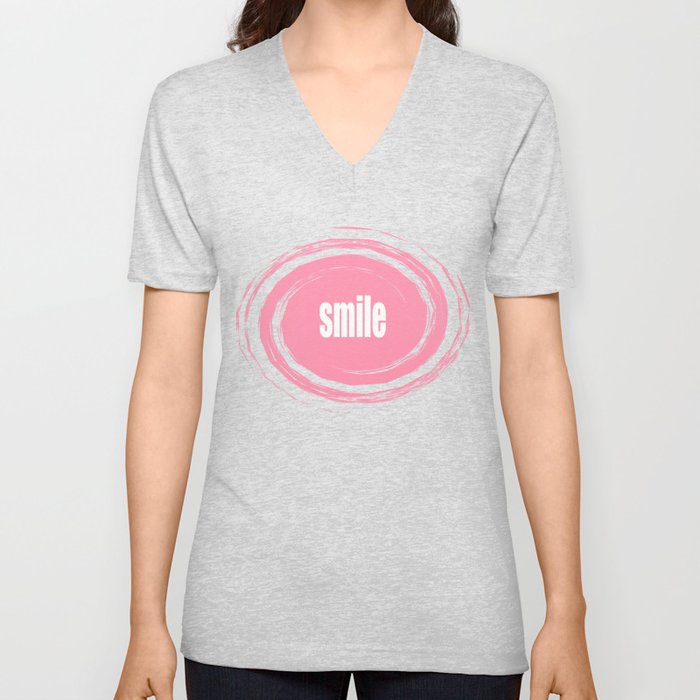 Smile with Baker-Miller Pink Color V Neck T Shirt