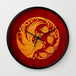 Traditional Yellow and Red Chinese Phoenix Circle Wall Clock | Dragon, Chinesephoenix, Chinesedragon, Circularchinesephoenix, Phoenix, Circularphoenix, Phoenixcircle, Traditionalchinesephoenix, Graphicdesign, Traditionalphoenix 
