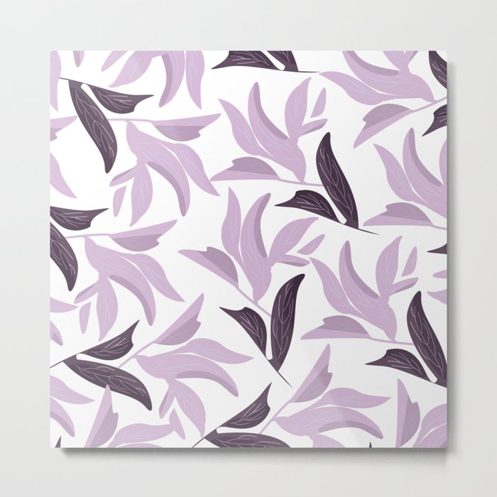 Abstract modern pastel lavender white leaves floral Metal Print