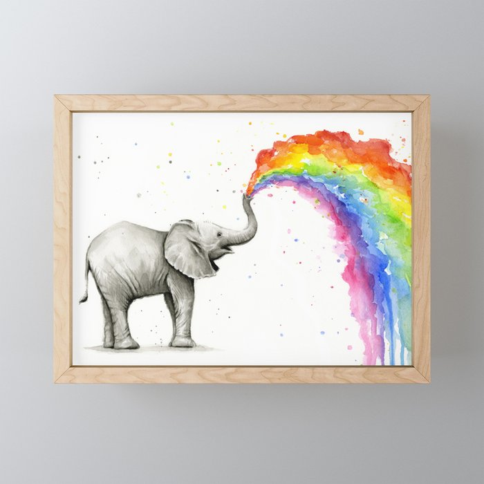 Rainbow Baby Elephant Framed Mini Art Print