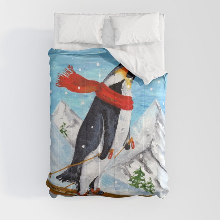 Penguin Alpine Skiing Comforter