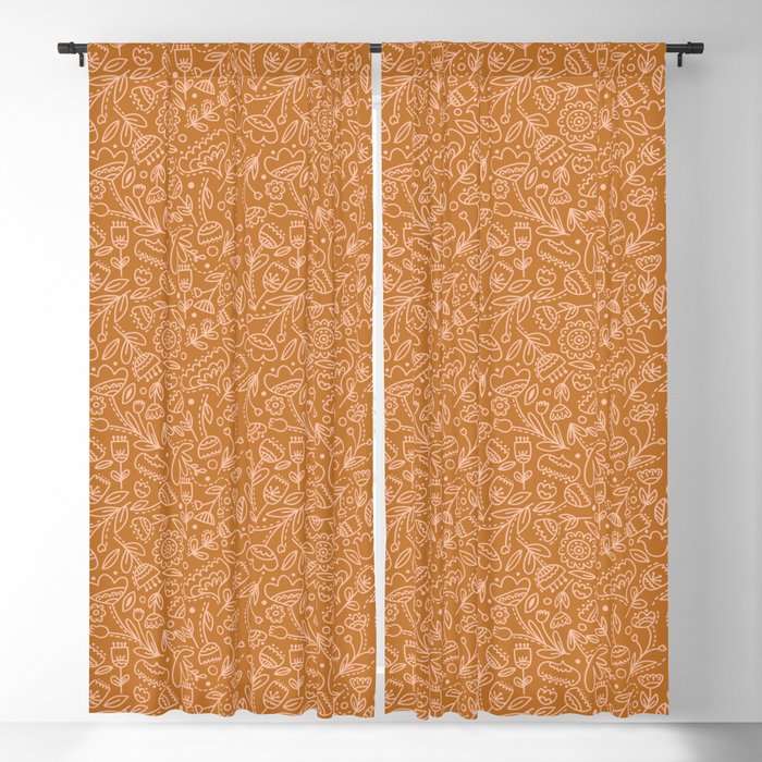 Floral Doodle in Bronze Blackout Curtain