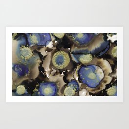Abstract Alcohol Ink Blue Gold 02 Art Print