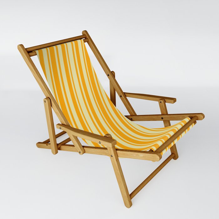 Pale Goldenrod and Orange Colored Lined/Striped Pattern Sling Chair