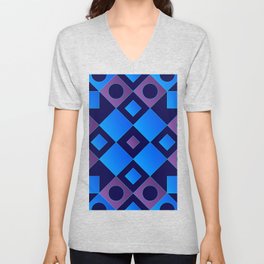 Blue, Pink & Black Color Square Design V Neck T Shirt