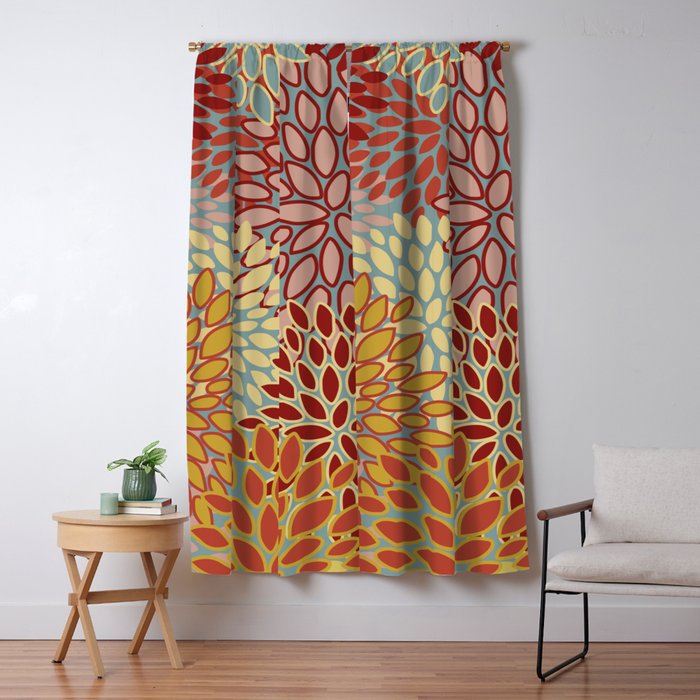 Floral Print Pattern Teal Red Pink Yellow And Orange Blackout