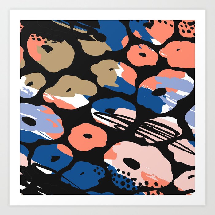 Abstract Coral Pink Navy Blue Animal Print Pattern Art Print By