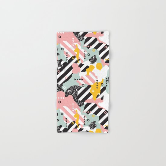 Spliced Geometric Memphis Pattern Geo Stripes Hand & Bath Towel