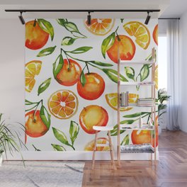 oranges watercolor tangerine fruit print Wall Mural