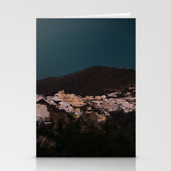 Santorini By Night | Greek Island Vibes in the Evening | City Lights and Dark Skies | Travel and Night Photography Fine Art Stationery Cards