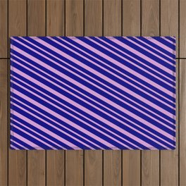 [ Thumbnail: Blue & Plum Colored Striped Pattern Outdoor Rug ]