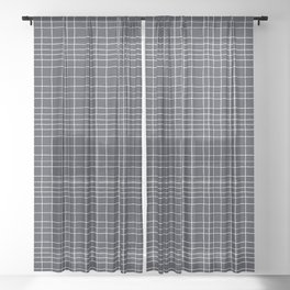 Hand-drawn grid lines white on dark gray Sheer Curtain