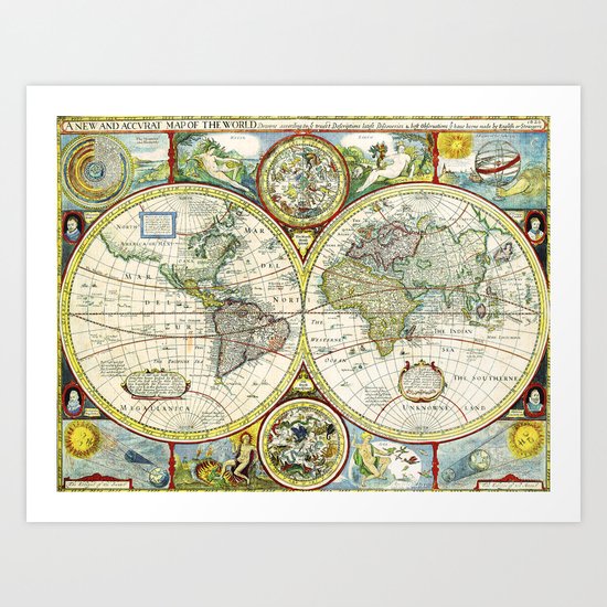 Vintage World Map Antique Art Print
