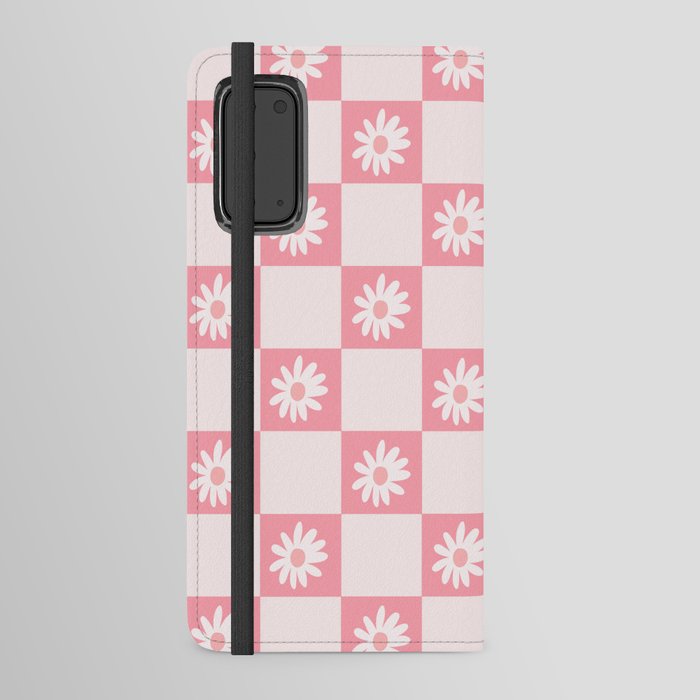 Groovy Pink Floral Checkered Pattern  Android Wallet Case