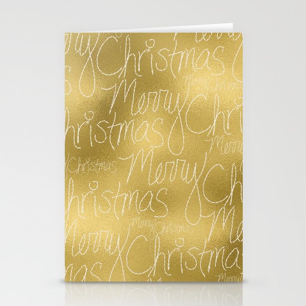 Merry christmas- christmas typography on gold pattern Stationery Cards