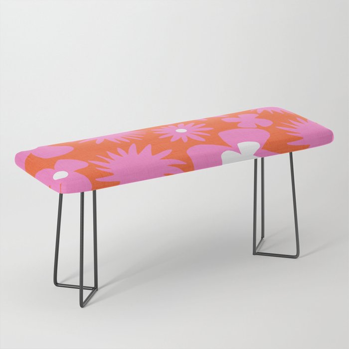 Hot Pink On Retro Red Wild Flowers Bench