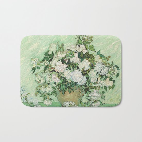 Vase with Pink Roses by Vincent van Gogh Bath Mat