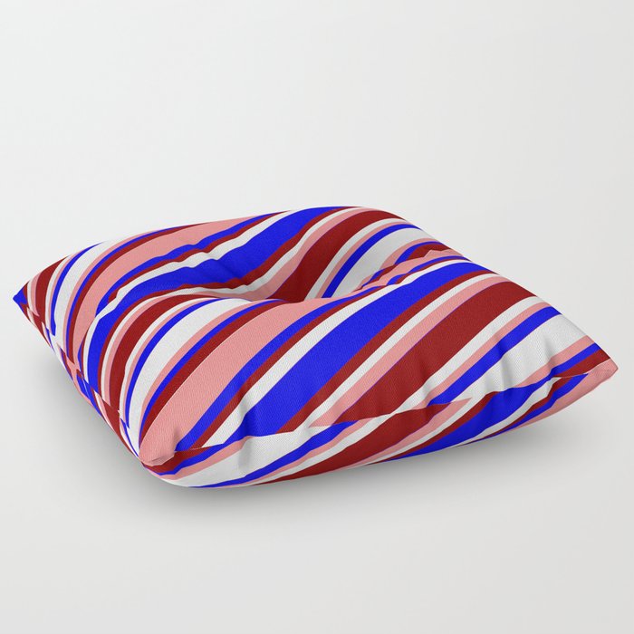 Light Coral, Blue, Maroon, and White Colored Stripes Pattern Floor Pillow