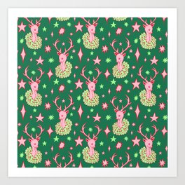 Retro Christmas Deer Pattern Art Print
